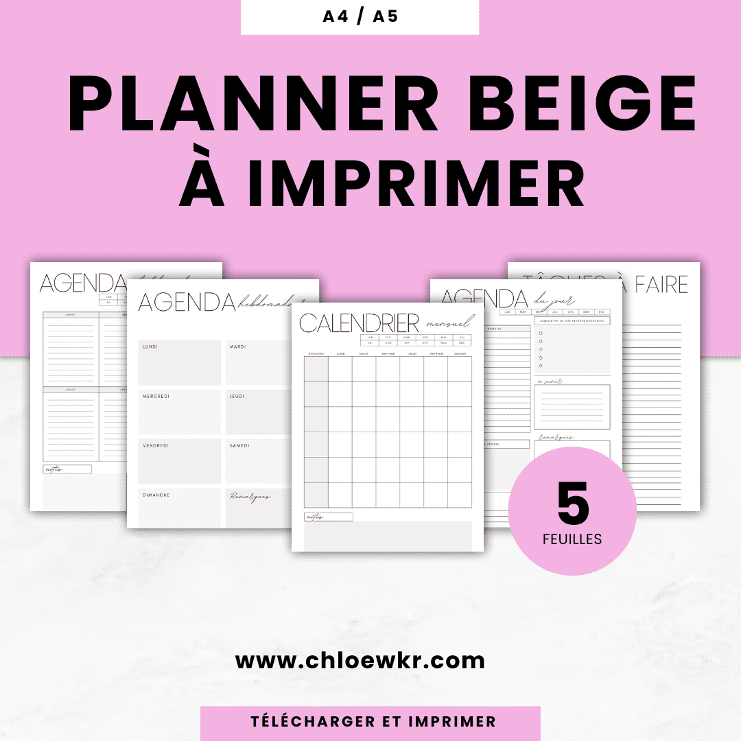 planner beige à imprimer