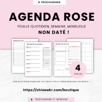 agenda hebdomadaire à imprimer rose – planner non daté pour femmes organisées