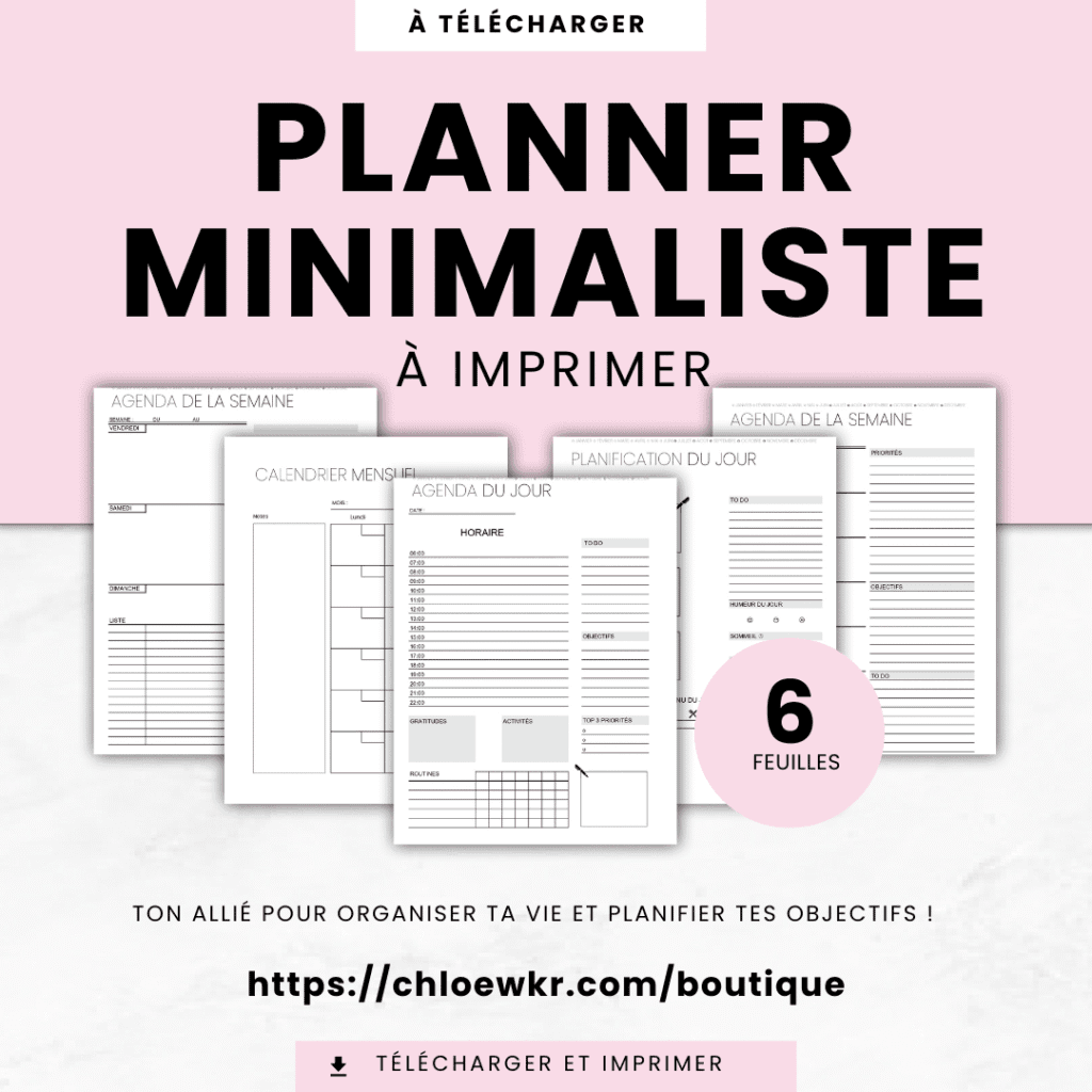 agenda non daté à imprimer – planner mensuel minimaliste
