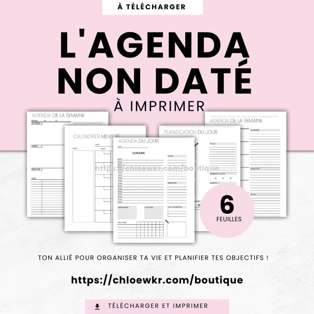 agenda non daté à imprimer – planner mensuel minimaliste